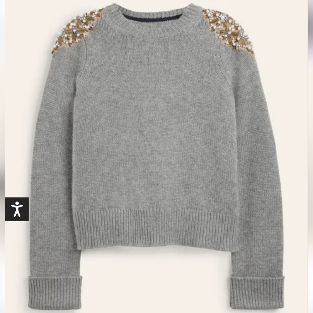 NEW BODEN Embellished Shoulder Gray Sweatshirt XL - Picture 2 of 11